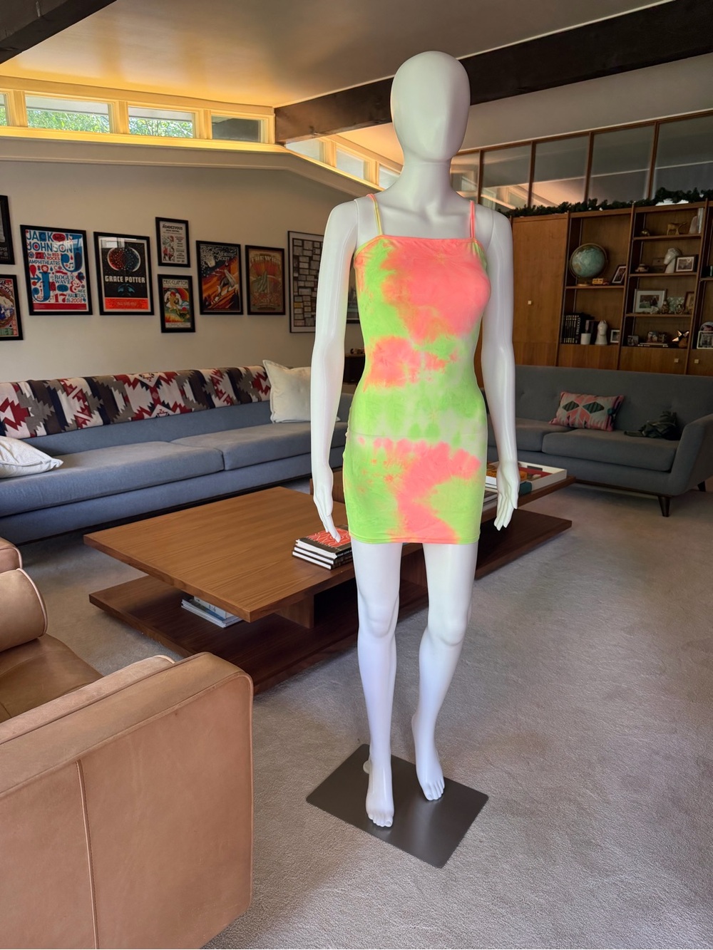 Neon Tie-Dye Bodycon Mini Dress - Pink & Green